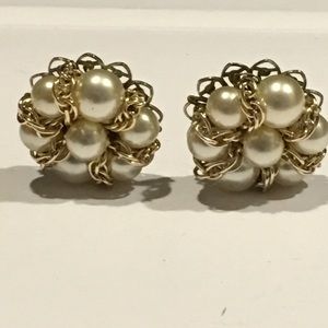 Vintage Faux Pearl Cluster Earrings